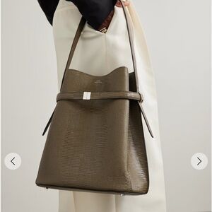 Toteme Belted Bucket Bag, Lizard Effect dark olive